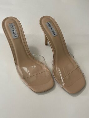 Steve Madden Nude Clear-Strap High Heel Mules Sz 10 NWOT